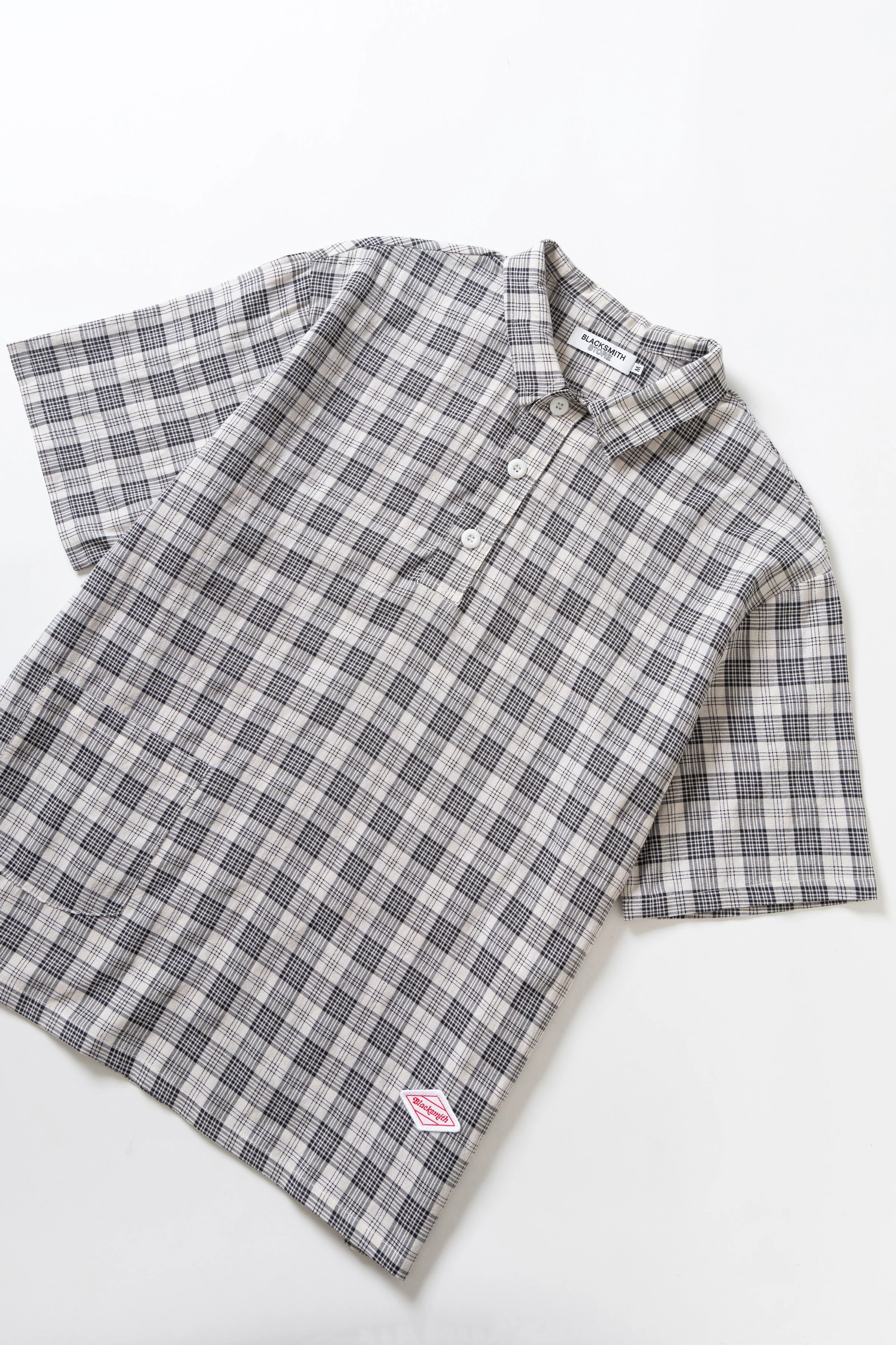 Blacksmith - Short Sleeved Popover Shirt - Black Plaid - Image 5