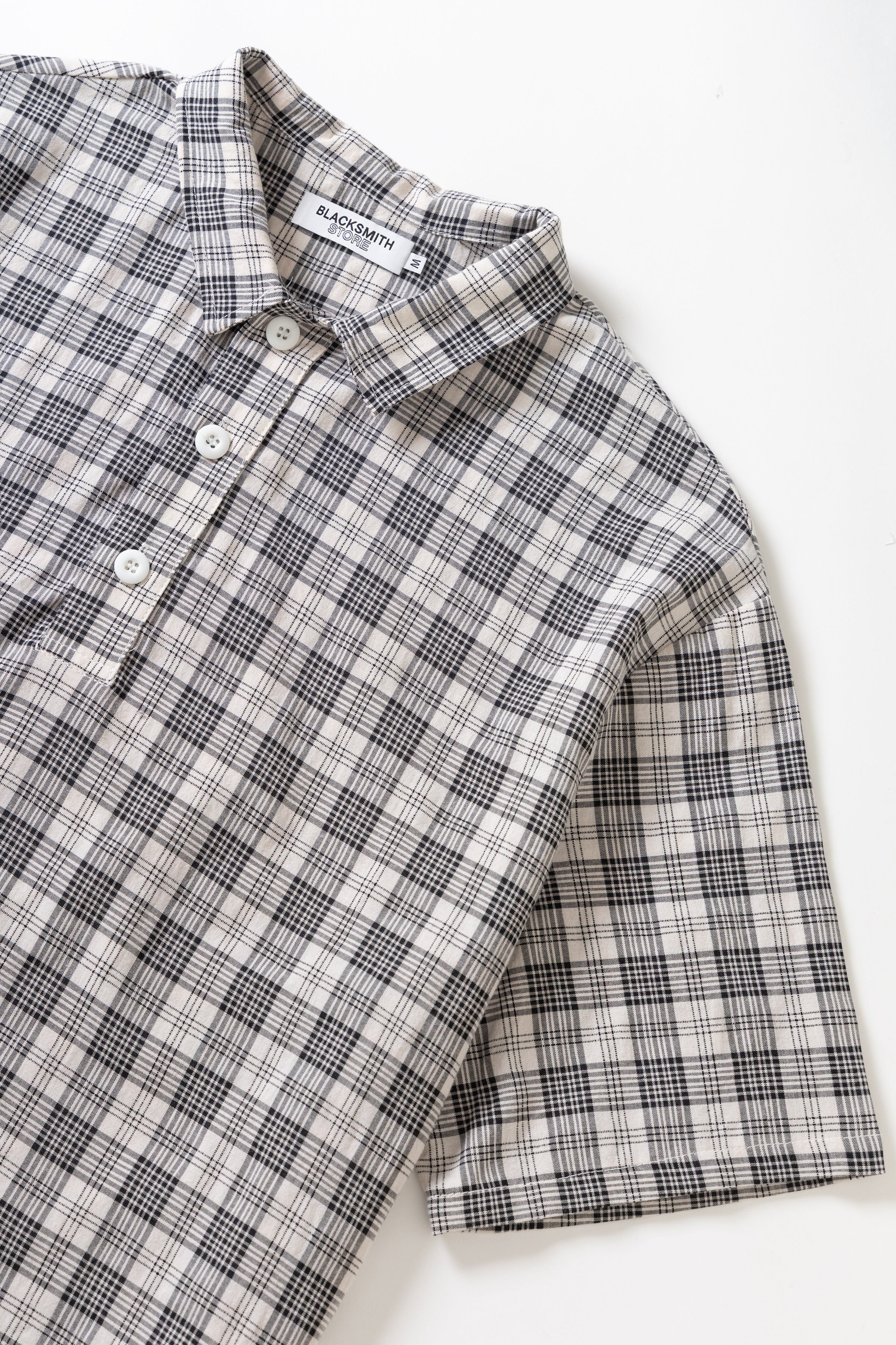 Blacksmith - Short Sleeved Popover Shirt - Black Plaid - Image 6