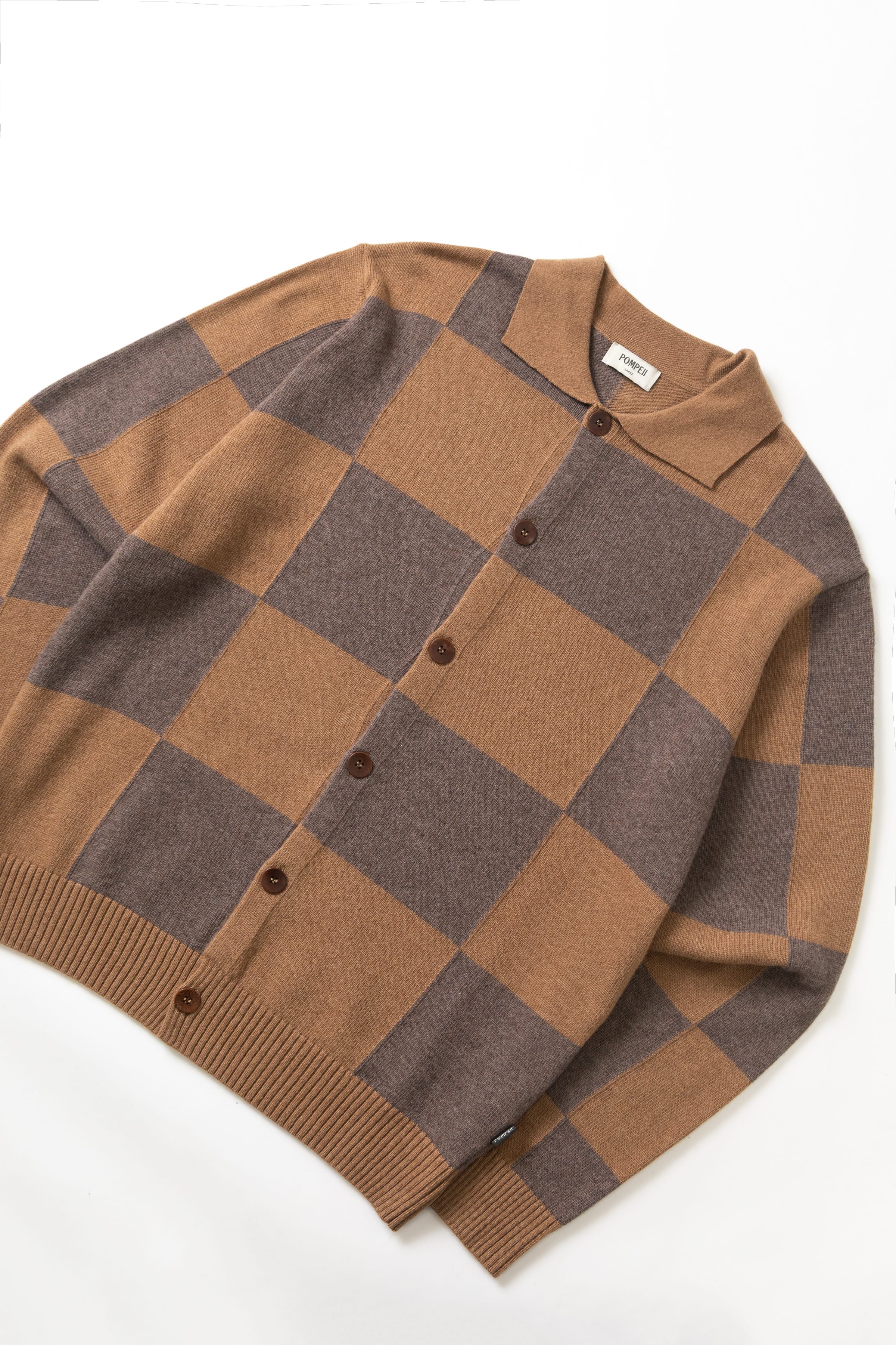 Pompeii - Checked Cardigan Polo - Dark Chocolate - Image 2